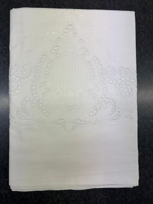 LENZUOLA MATRIMONIALE INTAGLIO COTONE HY8638 BIANCO