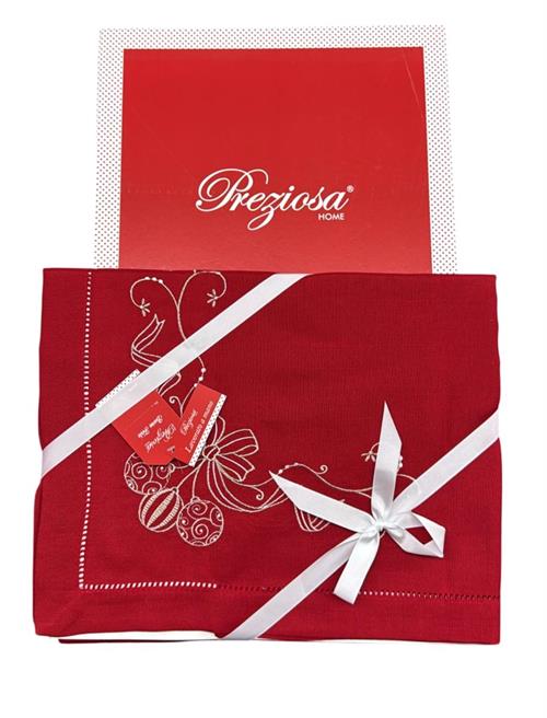 TOVAGLIA NATALE RICAMATA PREZIOSA X12 ROSSO